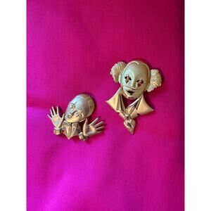 Vintage Clown Brooch Set of Two